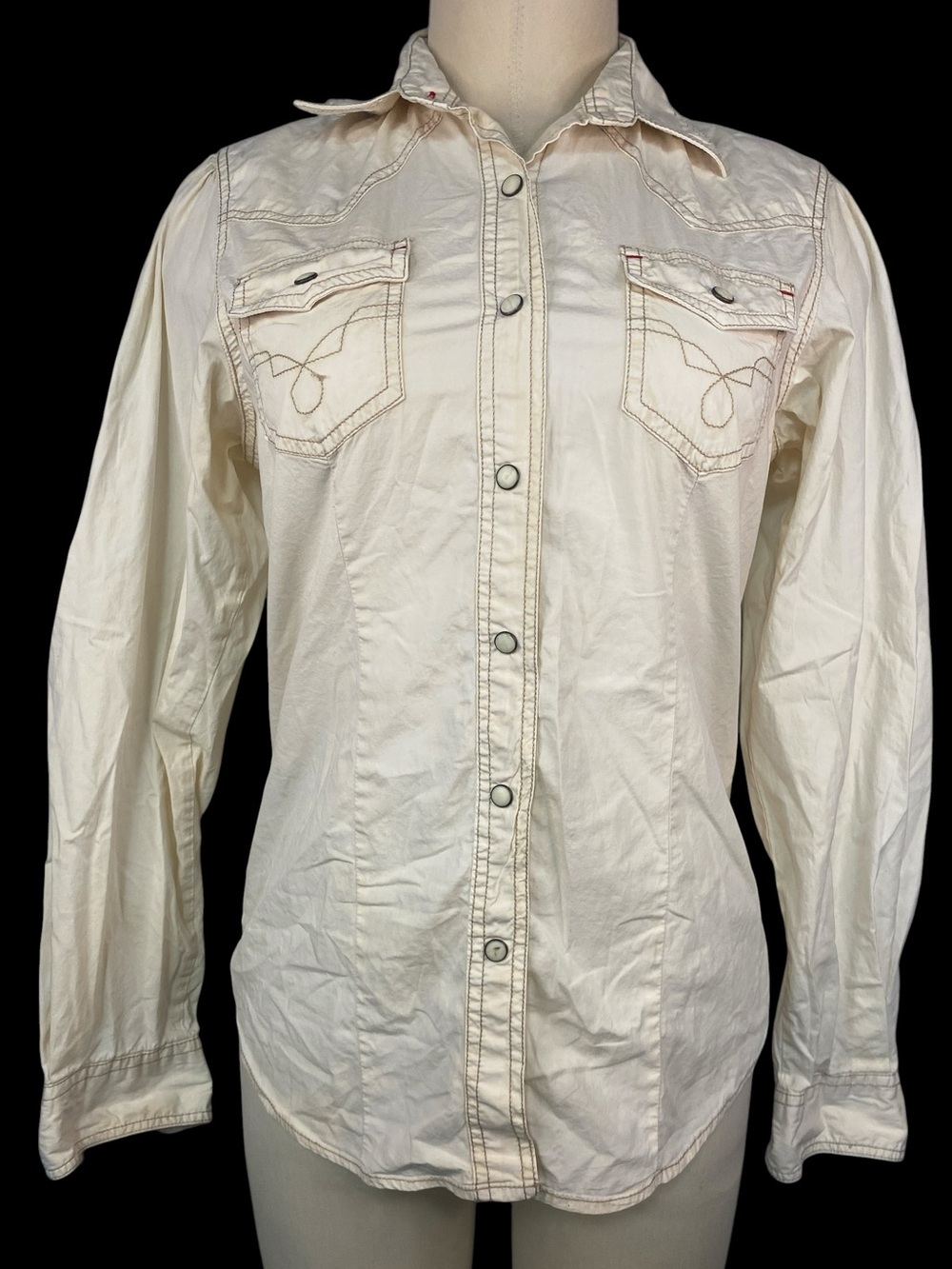 Rockin C Cream Long Sleeve Western Shirt with Snaps Women’s Medium
